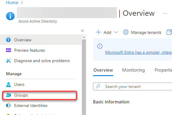 Accessing the Groups management interface