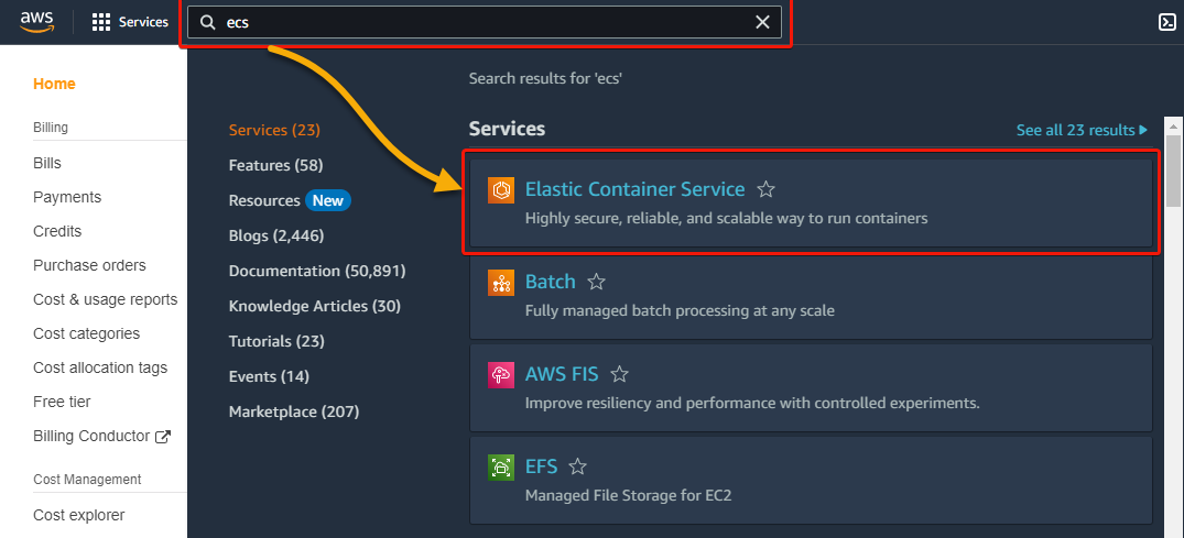 Accessing the ECS dashboard