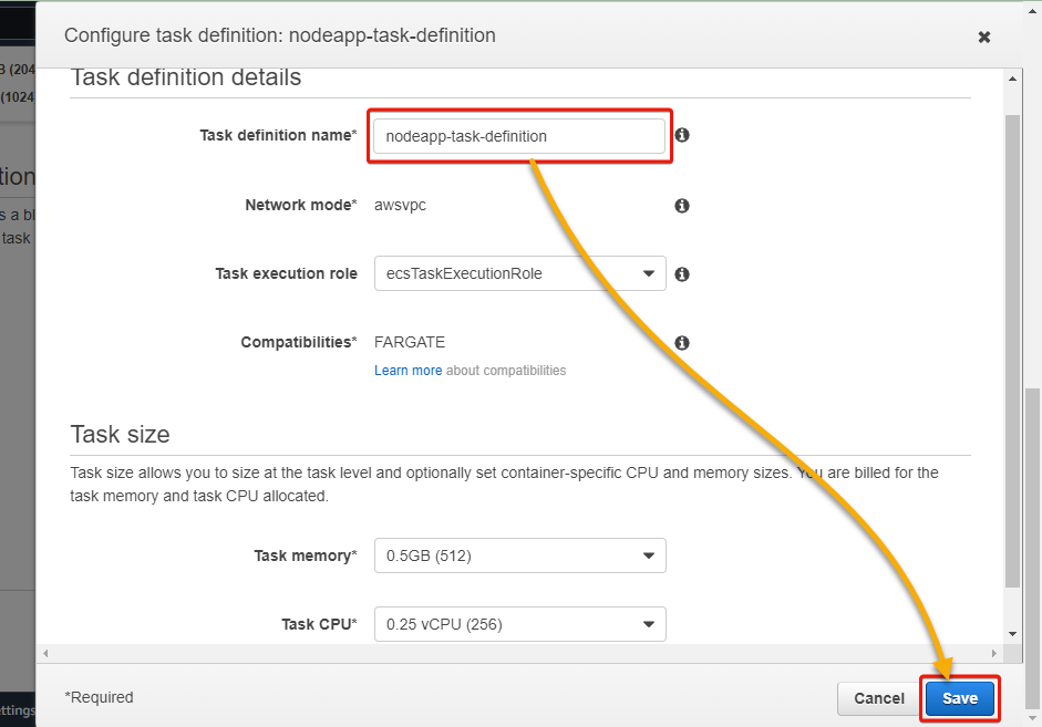 Providing task definition name