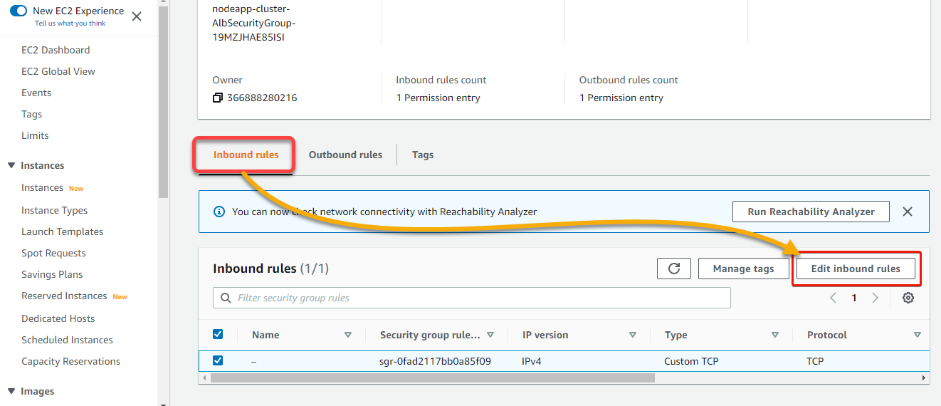 Editing the inbound rules