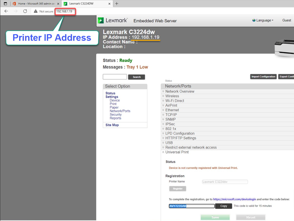 Accessing the printer’s configuration portal