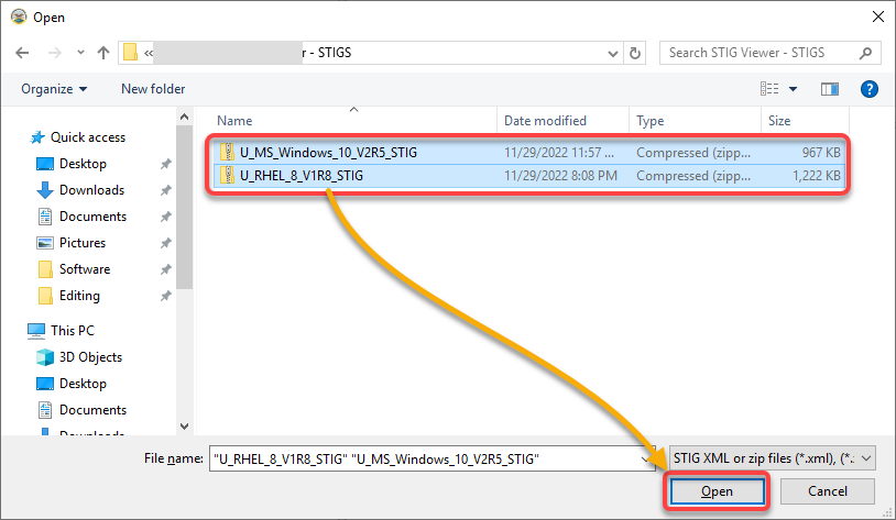 Selecting STIGs to import