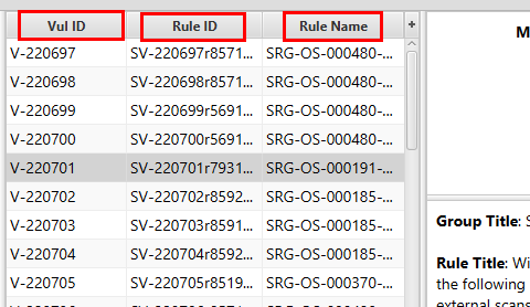 Viewing the vulnerability table