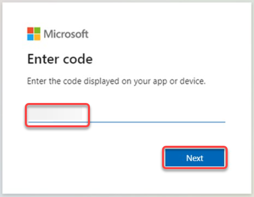 Inserting the Universal Print device registration code