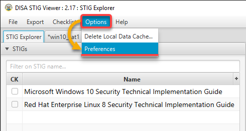 Accessing STIG Viewer’s preferences