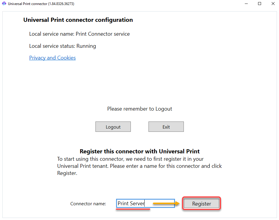 Registering the UP Connector 