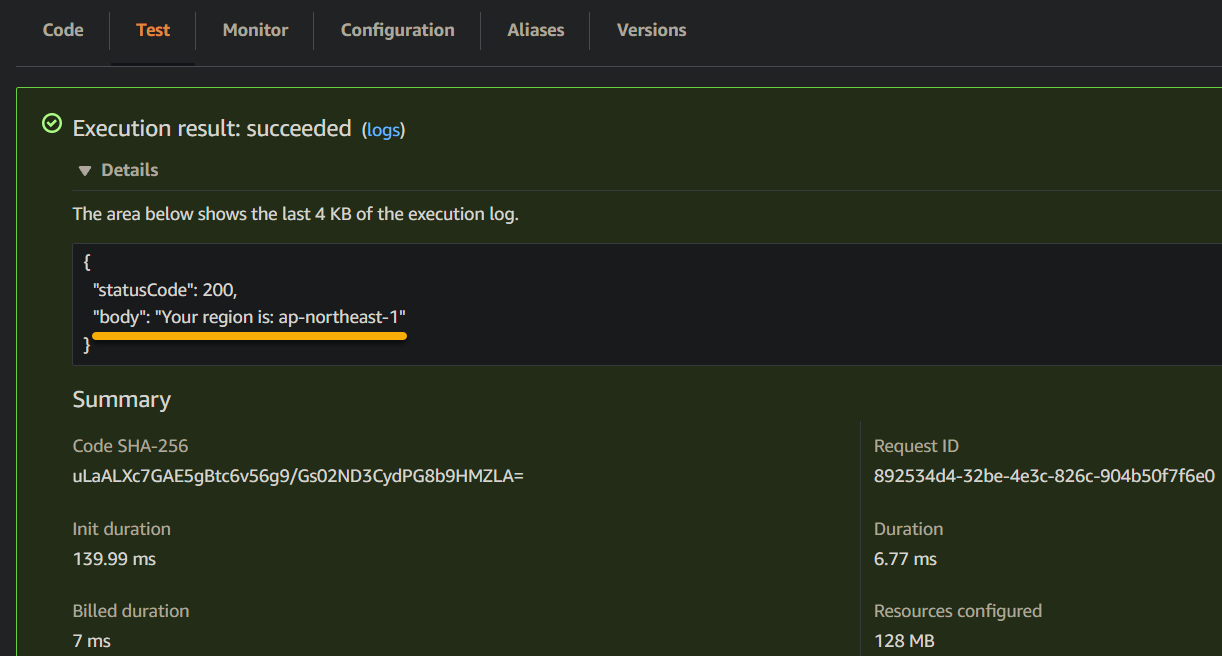 Checking the region using the Lambda function