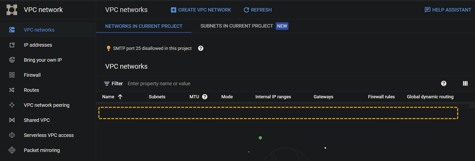 Verifying the default VPC network has been deleted