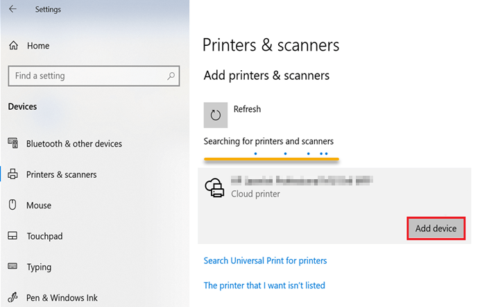 Adding a printer to a client device 