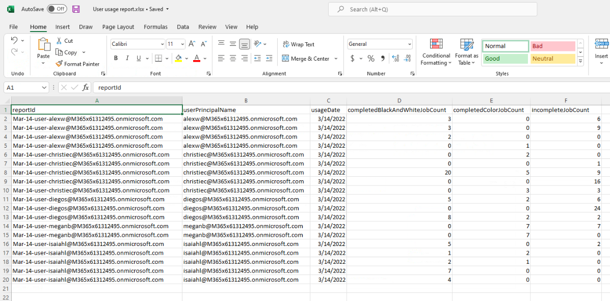 Viewing the downloaded print usage 