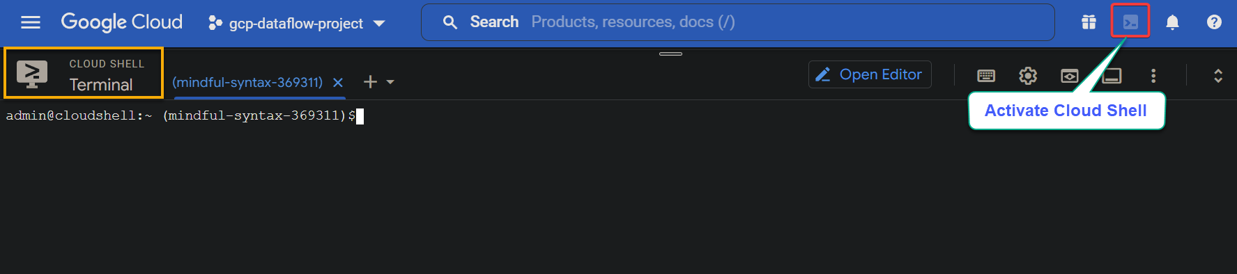 Activating the Google Cloud Shell