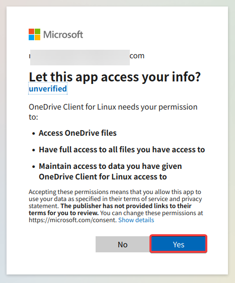 Confirming OneDrive account access
