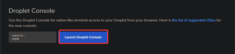Launching the Droplet Console