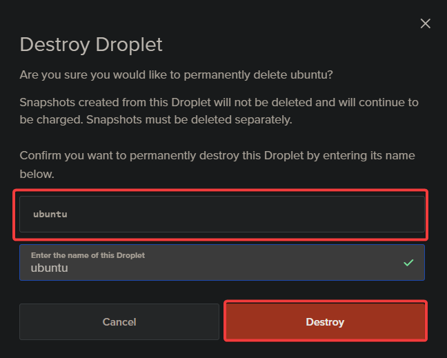 Confirming the Droplet deletion