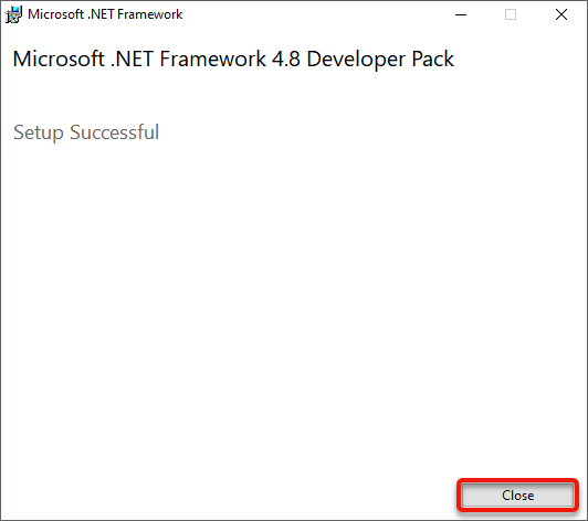 Finishing the .NET Framework installation