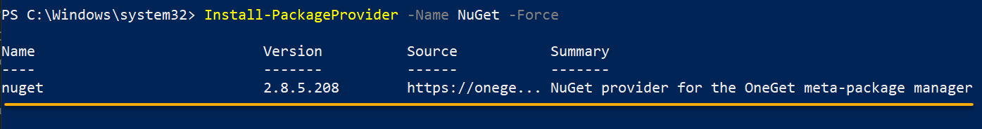 Installing the NuGet package provider