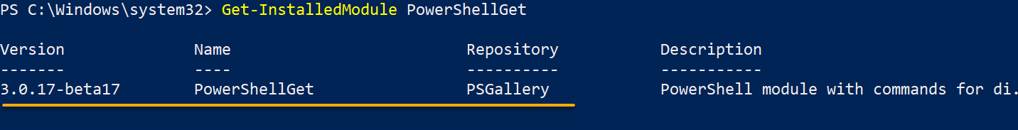 Verifying the PowerShellGet module installation