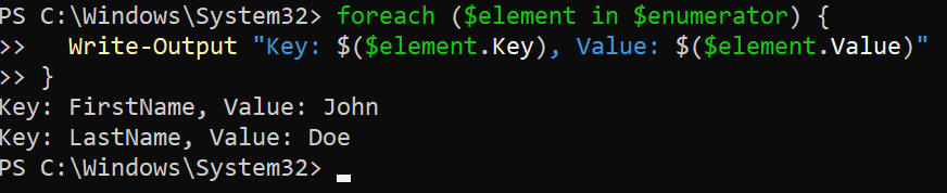 Retrieving items from a PowerShell hashtable, indicating which are the keys and value pairs