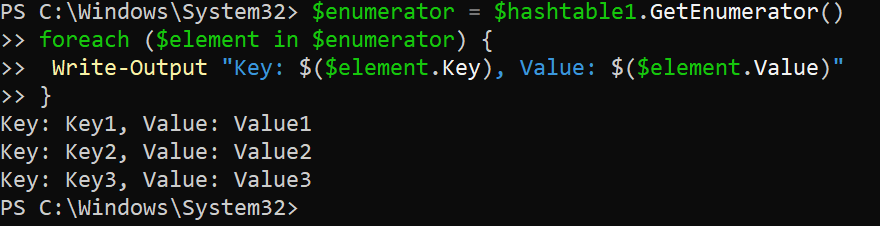 Verifying that hashtable was created successfully with predefined values