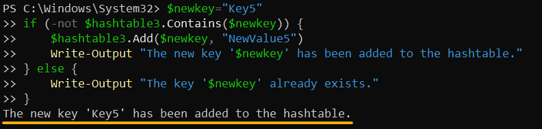 Checking if a key exists before adding it to the hashtable 