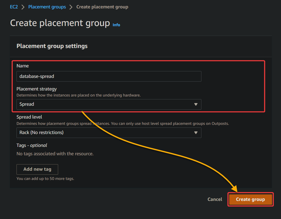 Configuring and creating the placement group
