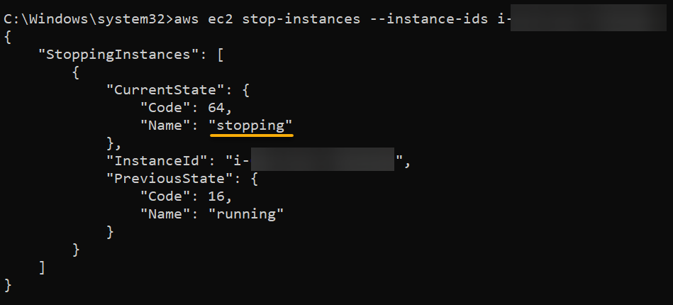 Stopping an instance
