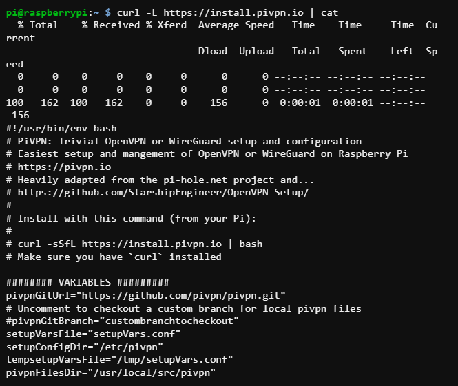 Viewing the source code of the PiVPN script