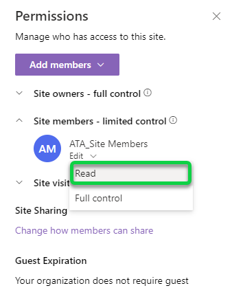 Changing the group permission to Read