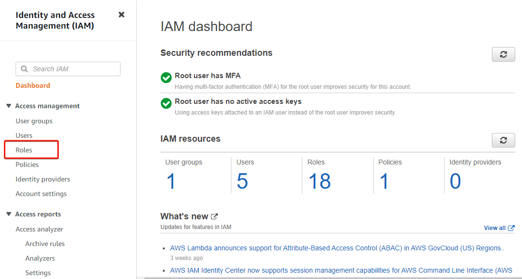 Accessing the Roles page