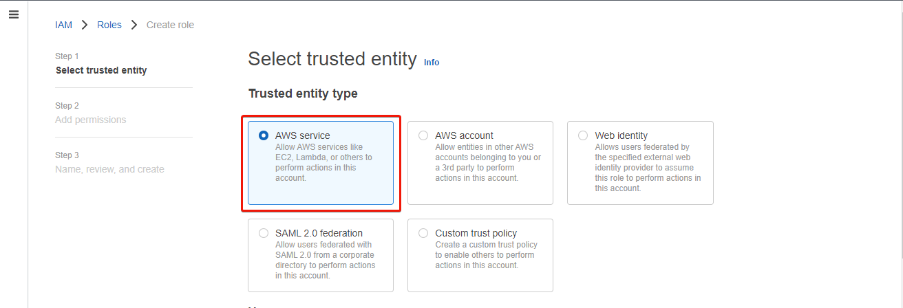 Selecting the trusted entity type