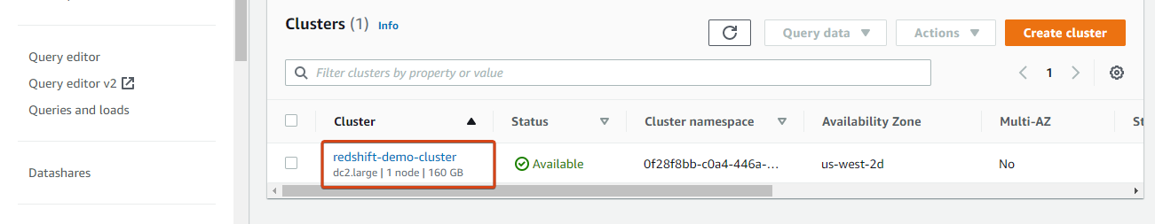 Accessing the newly-created cluster’s details page