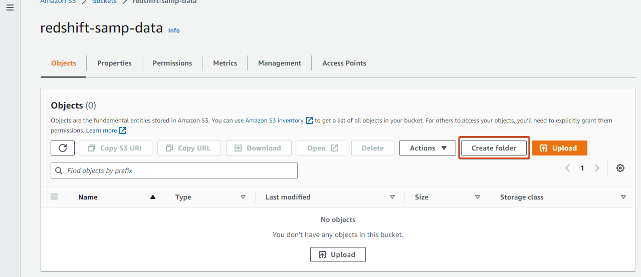 Initiating creating a folder in an S3 bucket