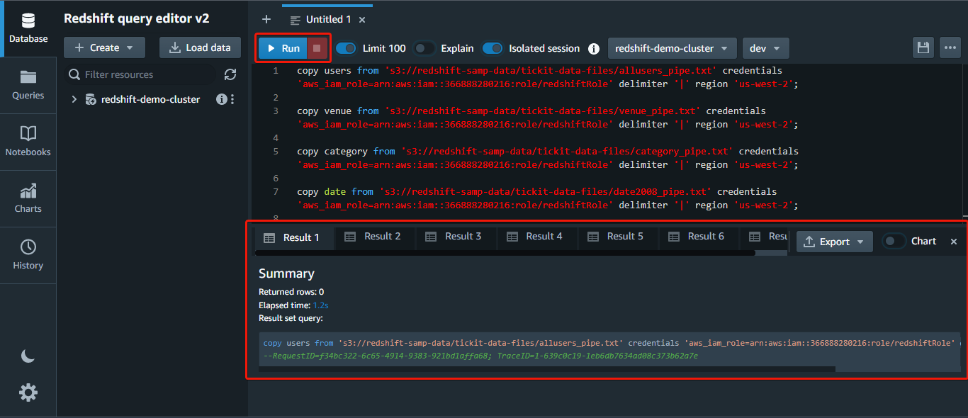 Copying data from the S3 bucket to the tables in AWS Redshift