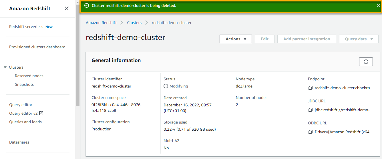 Verifying the cluster being deleted