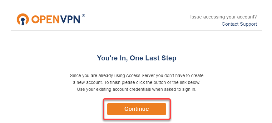 Confirming the OpenVPN Cloud account’s email address