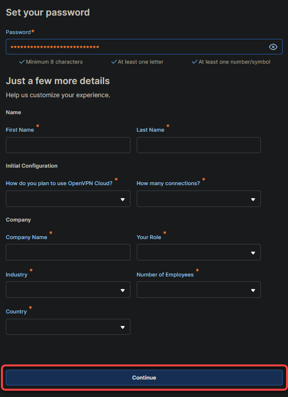 Setting up OpenVPN account information