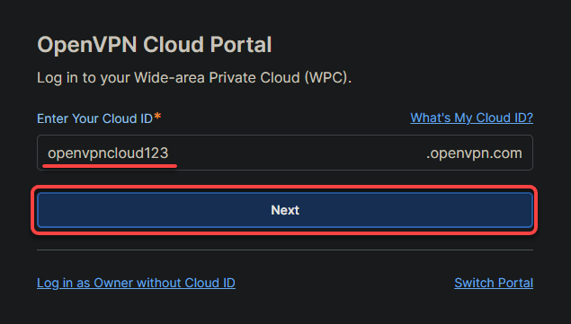 Providing a Cloud ID to log in to the WPC 