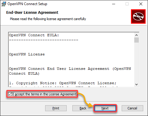 Accepting the license agreement