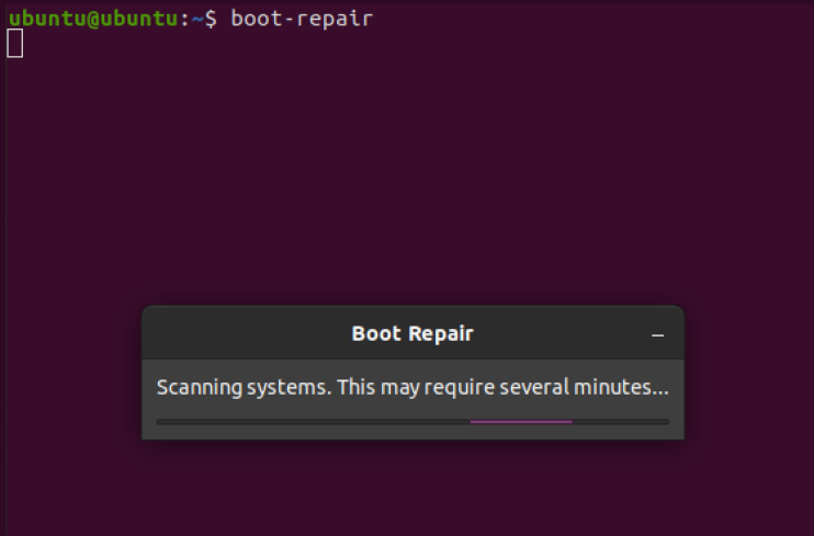 Launching the Boot Repair tool 