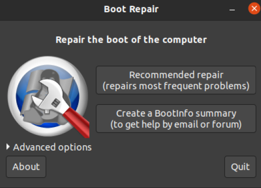 Viewing Boot Repair’s main window