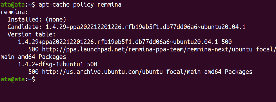 Verifying the Remmina PPA repository has been added