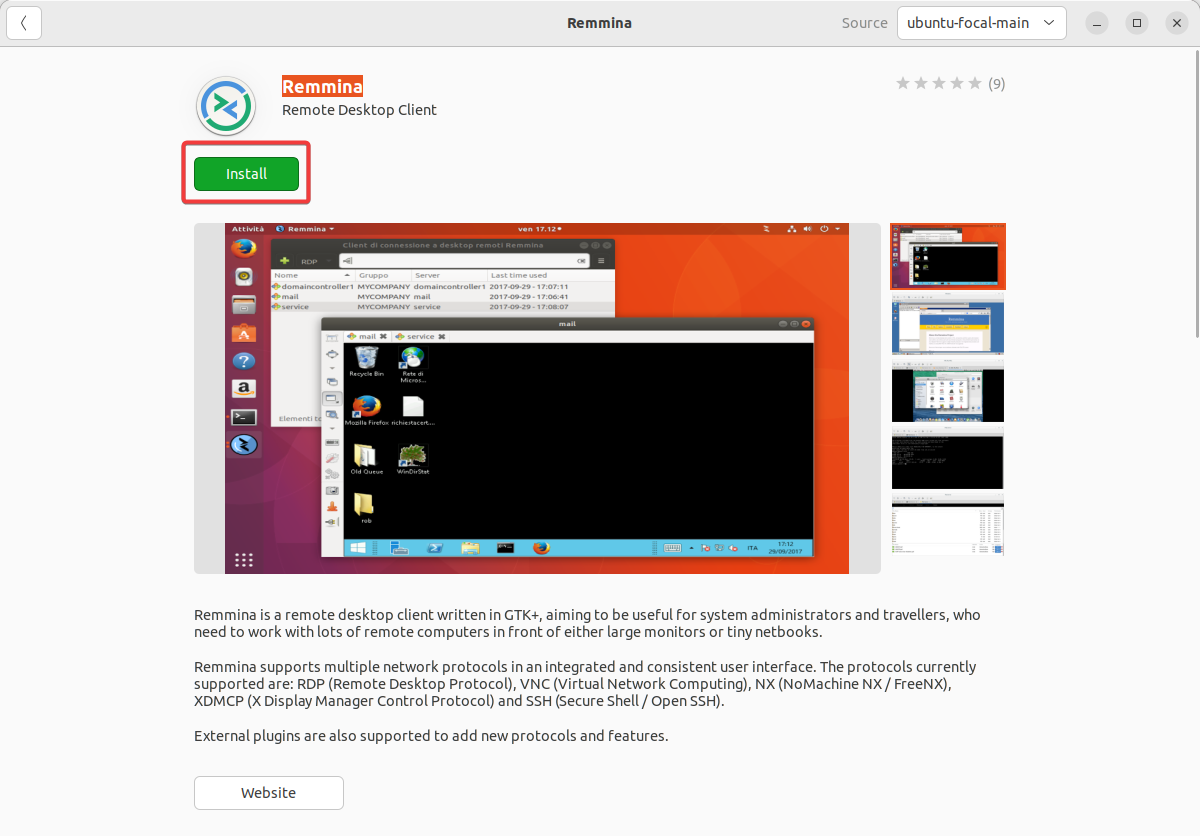 Installing Remmina via the Ubuntu Software app