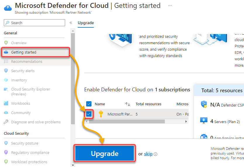 Enabling Microsoft Defender for Cloud service at the subscription level