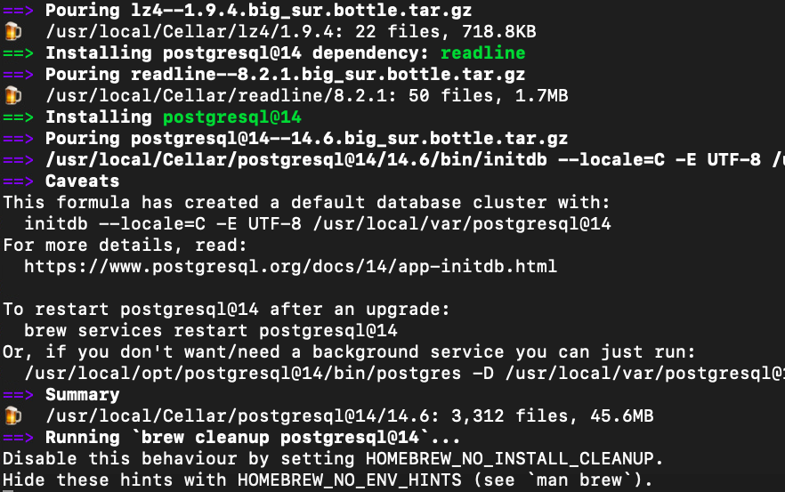 Install PostgreSQL on Mac via CLI