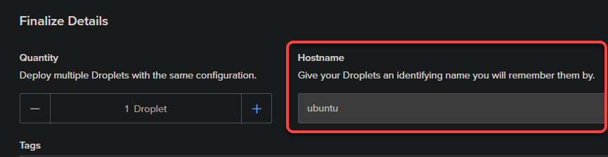 Providing a hostname for the Droplet