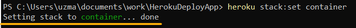 Setting the application’s stack to ‘container’