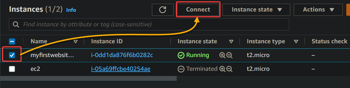 Initiating connection to the EC2 instance