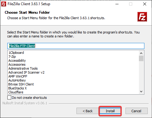 Installing the FileZilla client