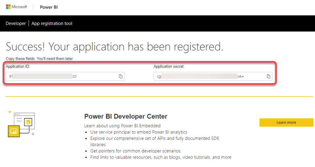 Noting down the Application ID and Application secret