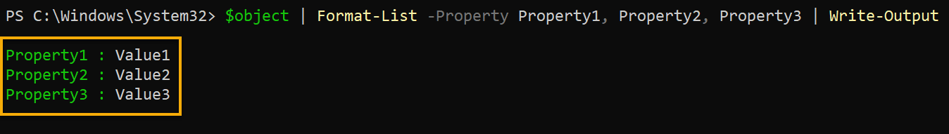 Outputting the object as a list of property-value pairs